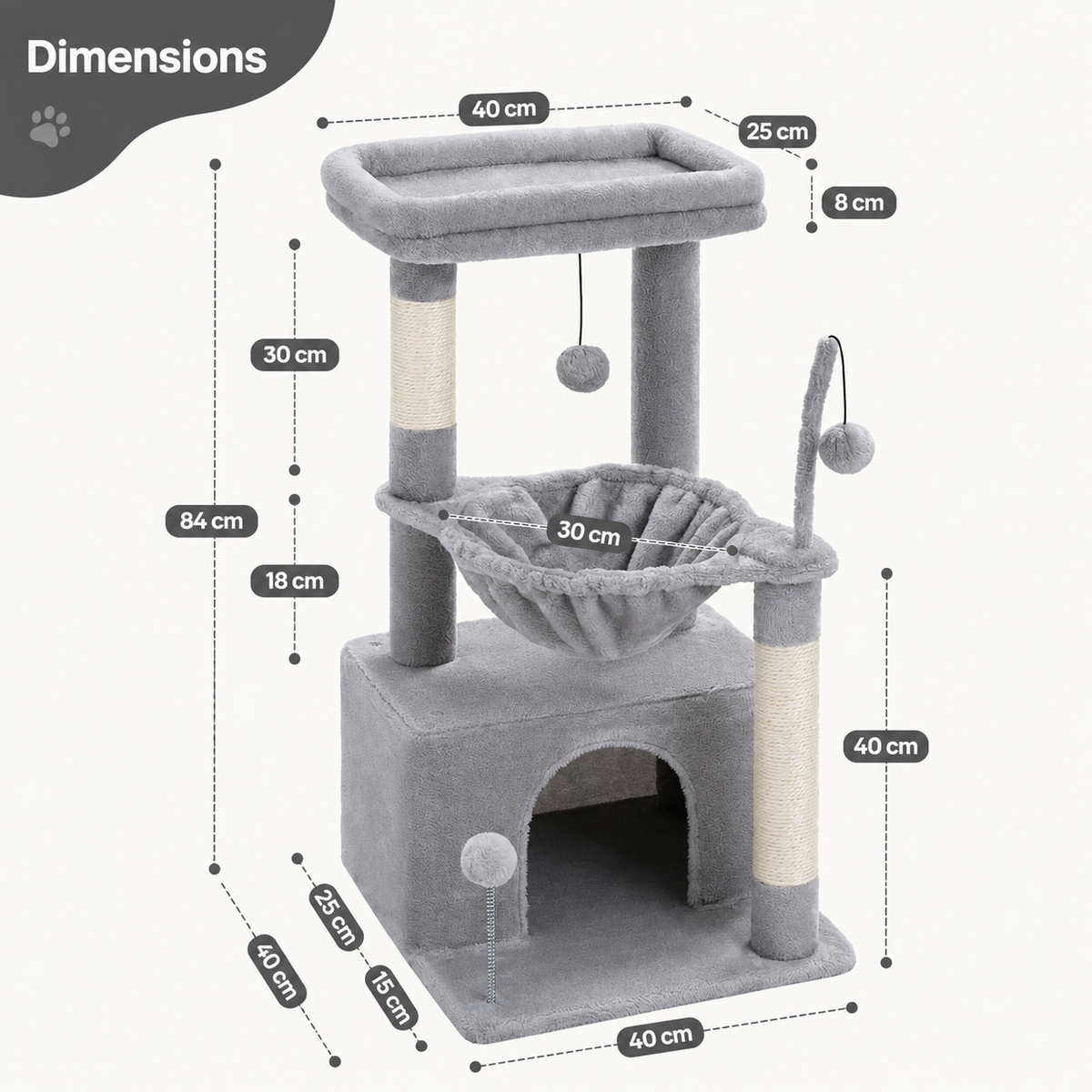 Arbre à chat avec hamac et griffoir en sisal – arbre à chat design et stable pour chats heureux