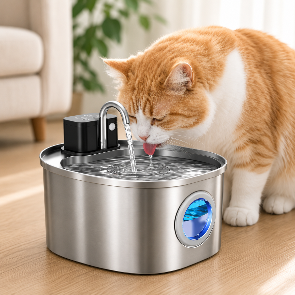 Fontaine à Eau pour Chat Sans Fil – Inox, 3,2L, Détection Intelligente, Hydratation Optimale