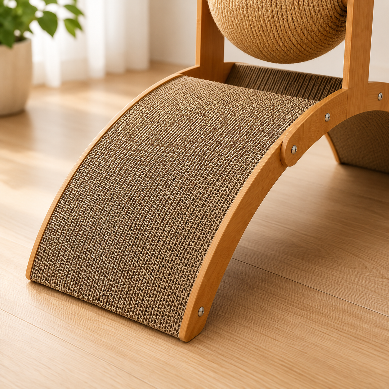 Griffoir Arche en Bois avec Boule en Sisal Naturel