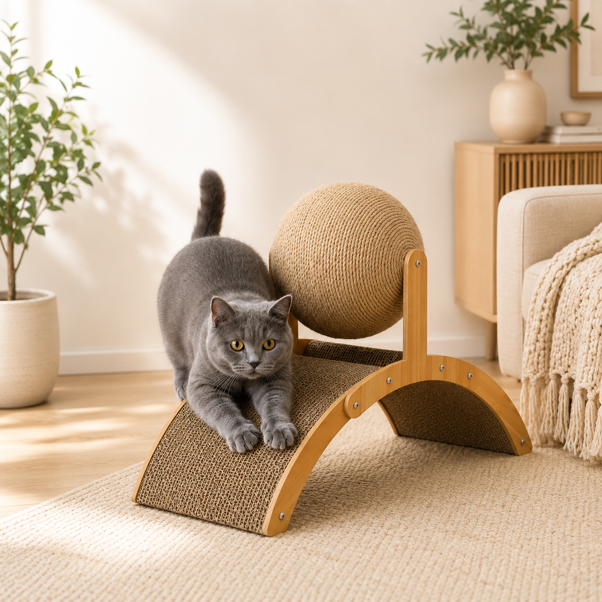 Griffoir Arche en Bois avec Boule en Sisal Naturel