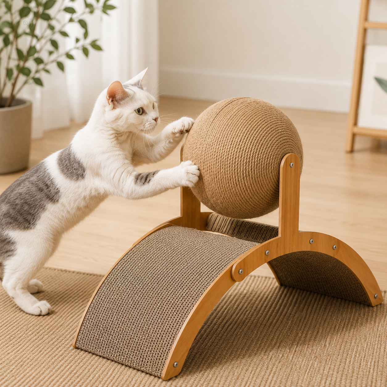 Griffoir Arche en Bois avec Boule en Sisal Naturel